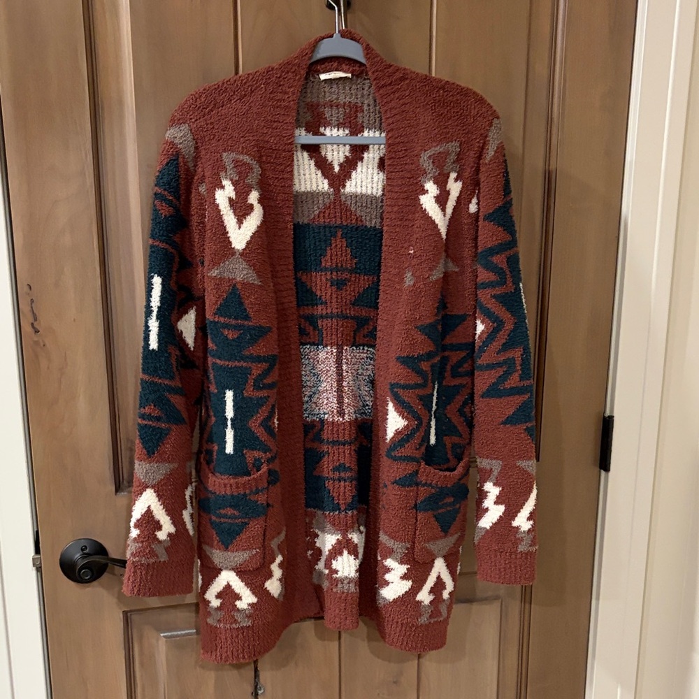 Women’s  Geometric Pattern Sweater - Rust and  and Cream-S/M-EUC